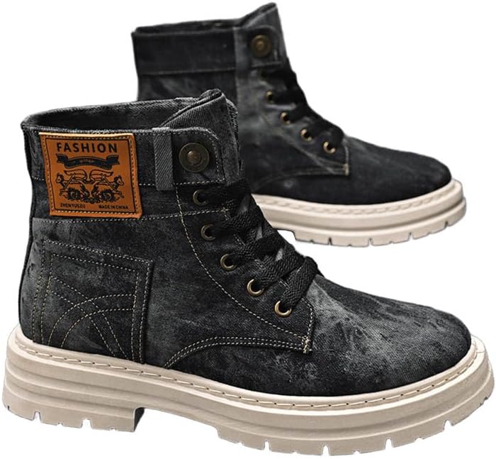 

Высокие походные ботинки для мужчин, противоскользящие, для улицы, из канвы, легкие мотоциклетные туфли для повседневной работы, прогулок и рыбалки Generic, черный