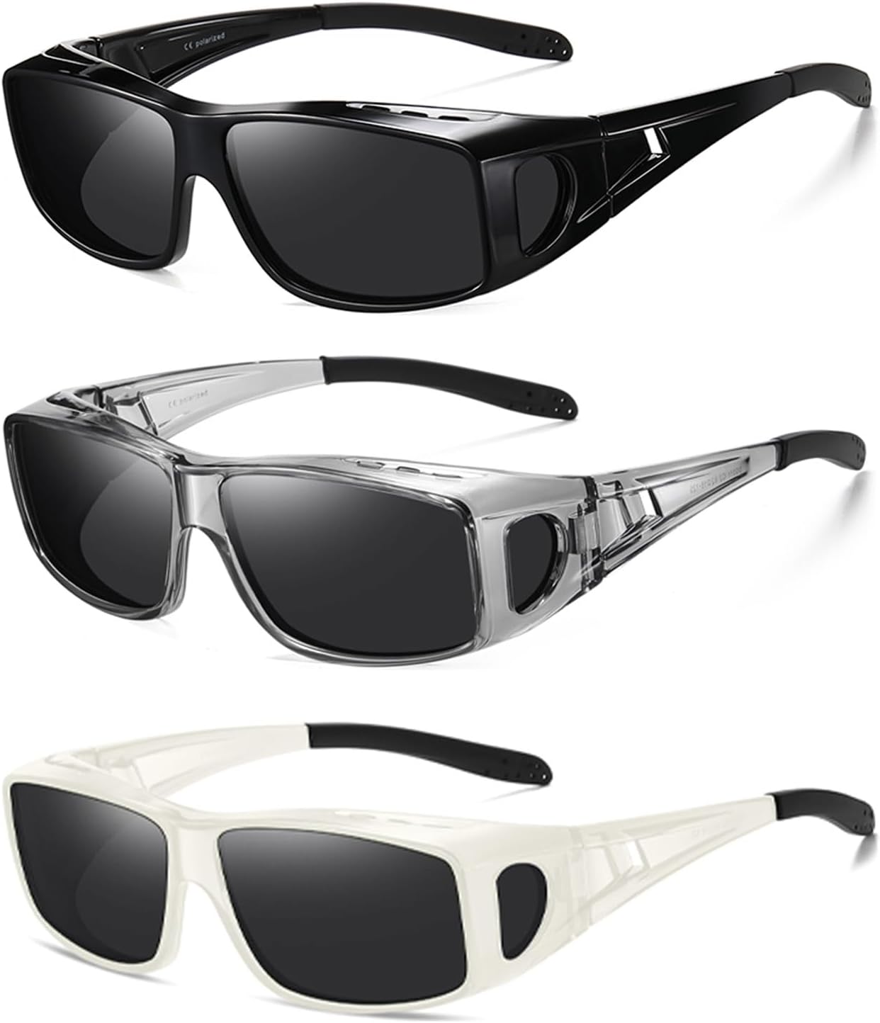 

Солнцезащитные очки Wzerry поляризованные, надеваются поверх очков, унисекс, обтекаемая форма, UV400, для вождения и активного отдыха, Black/Grey + Transparent Grey/Grey + White/Grey