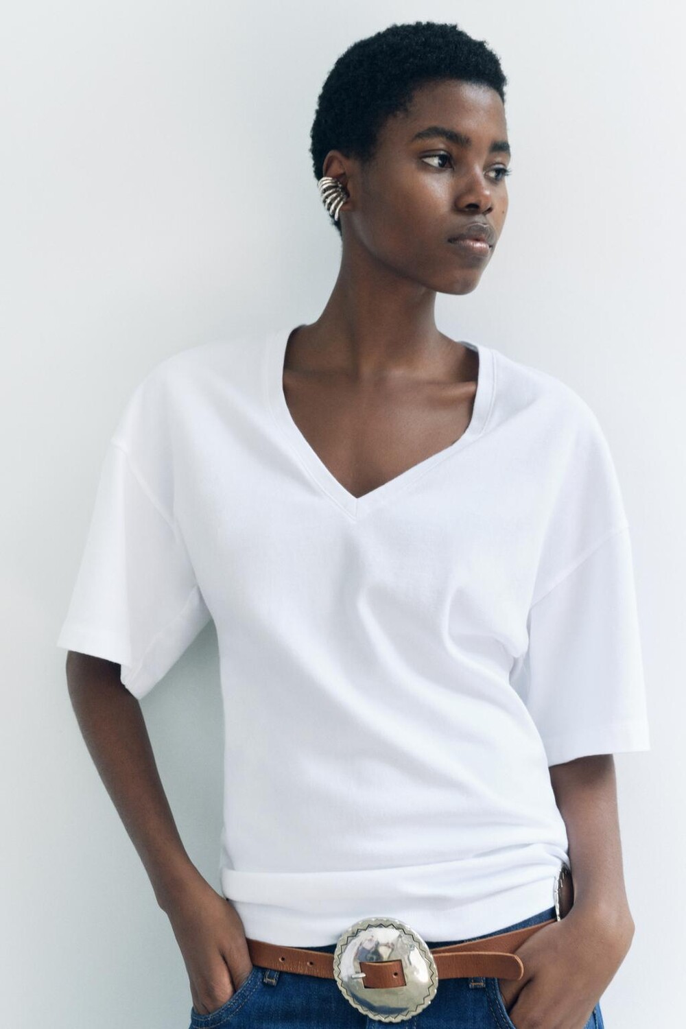 

Топ с v-образным вырезом ZARA, белый