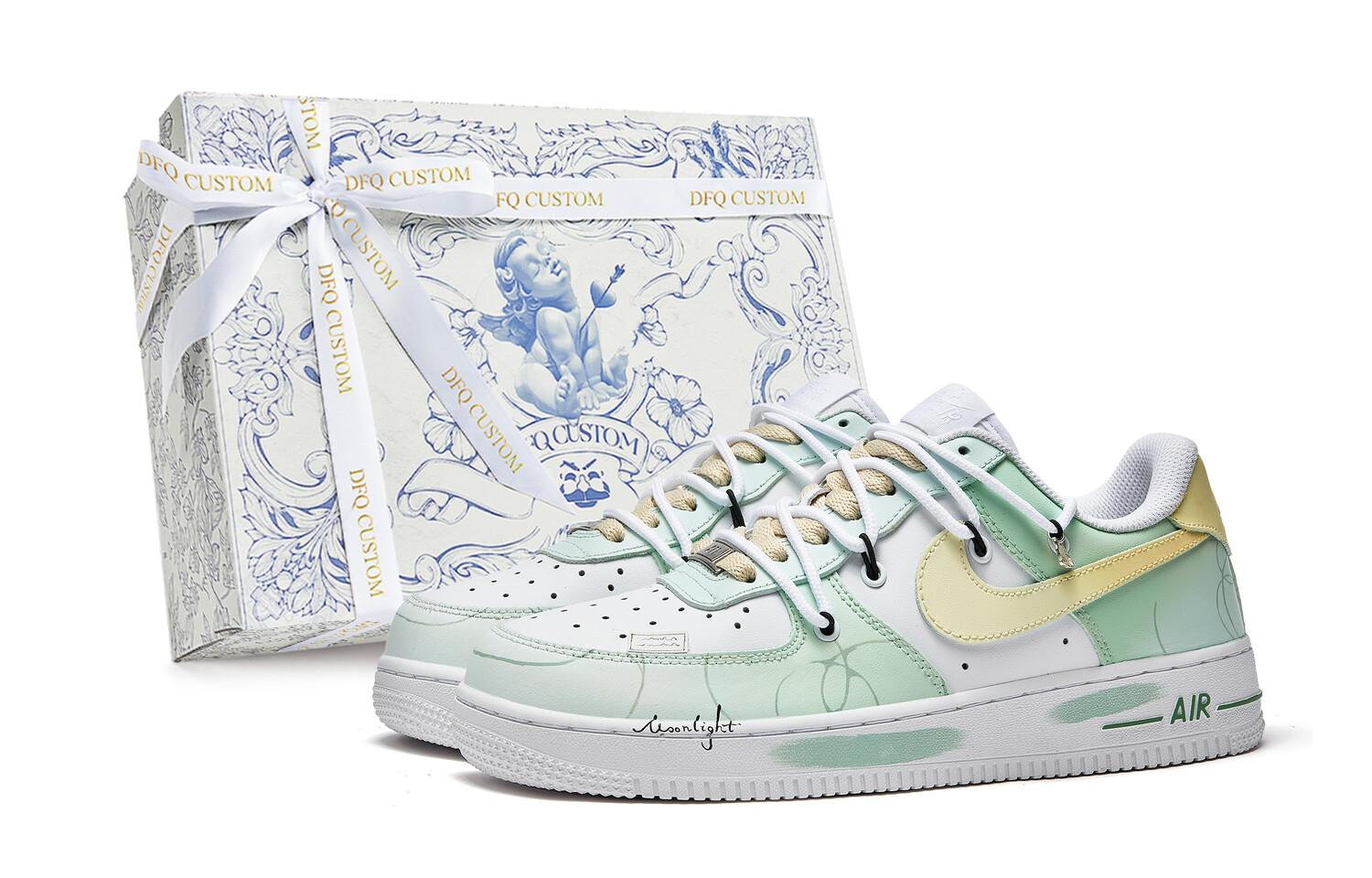 

Кроссовки Nike Air Force 1 Skateboarding Shoes Women's Low-top Green, Yellow, White, зеленый