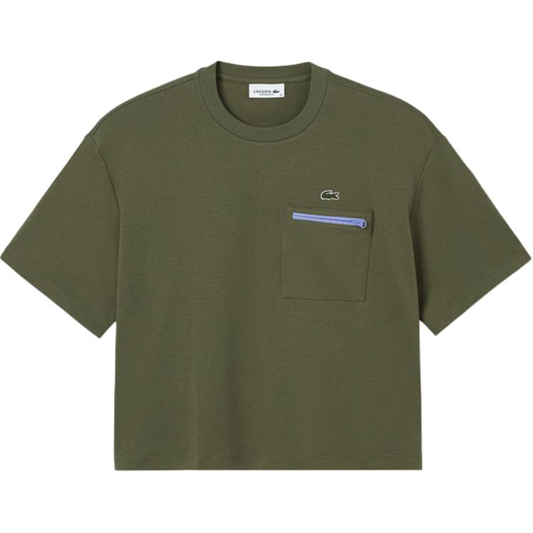 Футболка женская LACOSTE, дроп-шоулдер, оливковый