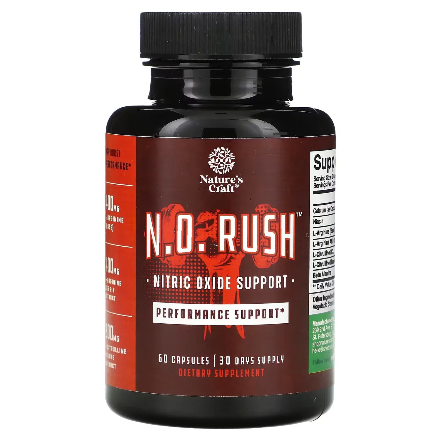 

NO Rush, поддержка оксида азота, 60 капсул Nature'S Craft