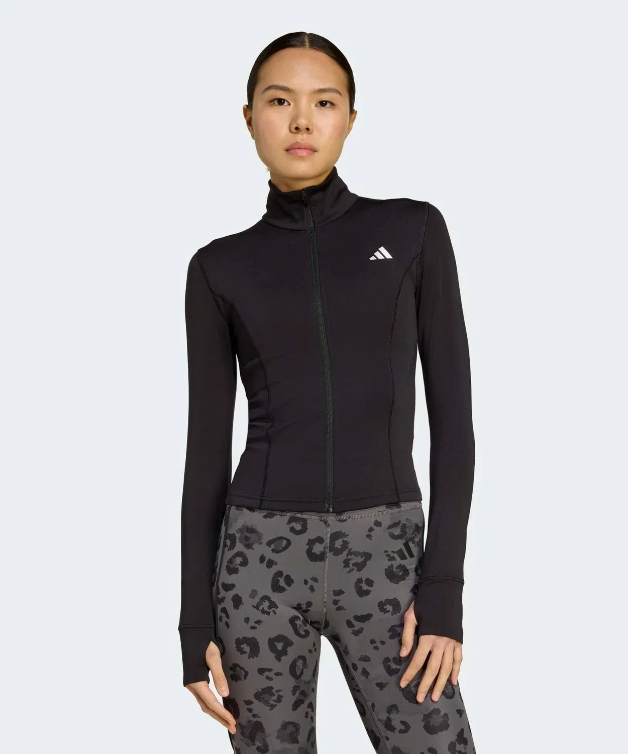 Трек-куртка adidas Optime Essentials с полной застёжкой-молнией, Climacool, чёрная