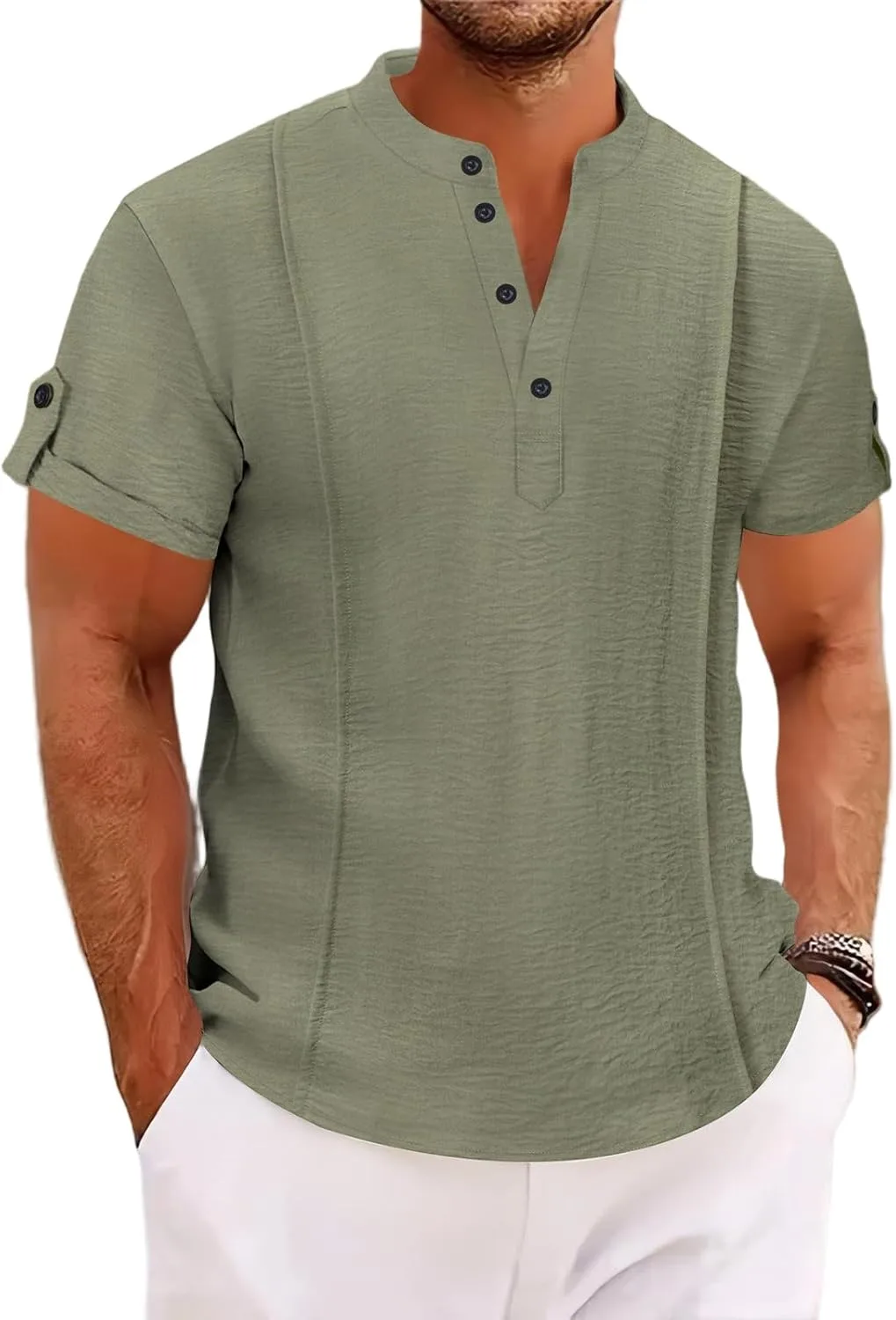 

Мужская футболка Henley с коротким рукавом Plus Size RODYETQQ