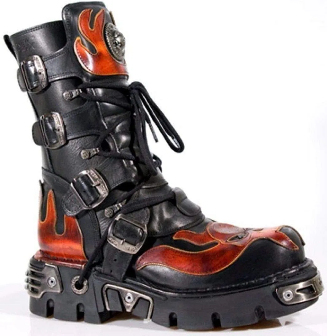 New Rock M107-S1 Черные ботинки с изображением красного черепа, байкерские ботинки с юбкой — фото 2