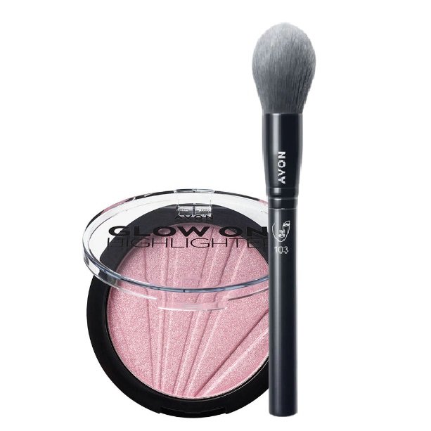 

Набор Avon True: пудра-хайлайтер Pink Glow + кисть № 103