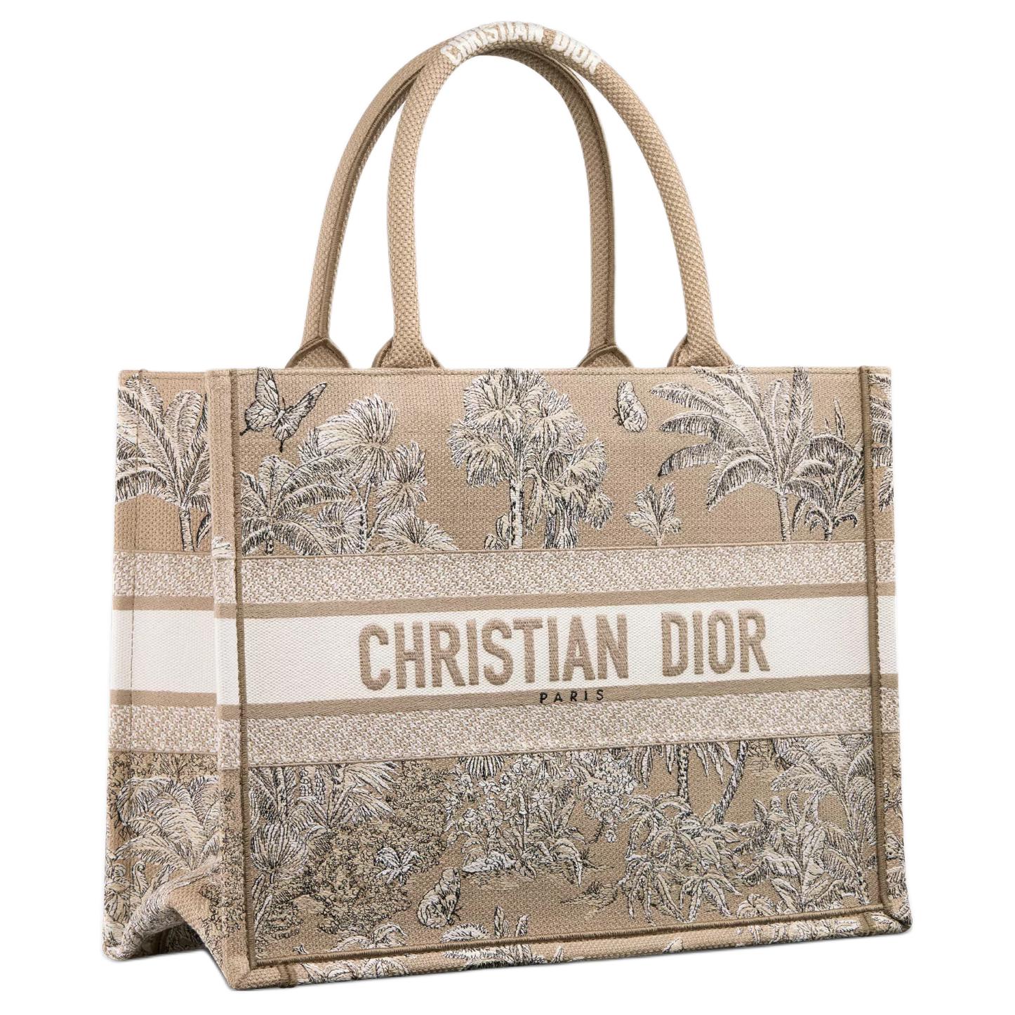 DIOR Хлопковая сумка среднего размера для женщин ecru и brown — фото 2