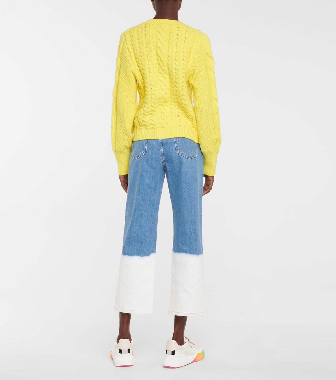 Свитер из хлопчатобумажной смеси с косой вязкой Stella McCartney, Lemon — фото 3