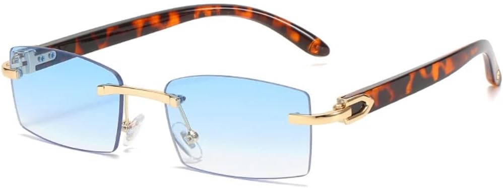 

Модные маленькие прямоугольные женские солнцезащитные очки в винтажном стиле без оправы, прозрачные с градиентом «океан», мужские солнцезащитные очки с защитой от УФ-излучения UV400 UUPTTPL, Leopard Blue