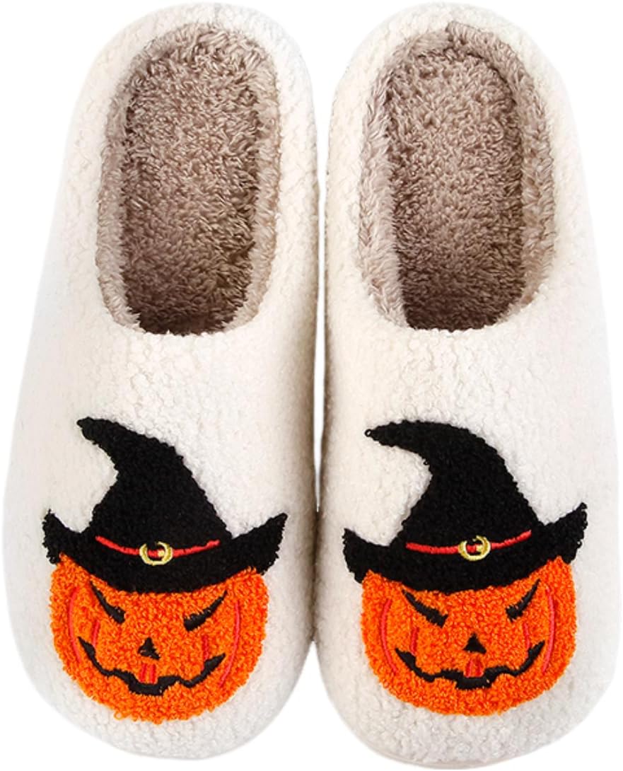 

Тапочки с тыквами на Хэллоуин для женщин и мужчин, уютные плюшевые тапочки с эффектом памяти для дома для пары Poispois, Pumpkin/A-3