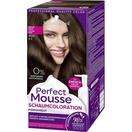 

Schwarzkopf Perfect Mousse Перманентная пенка-краска 450 Теплый коричневый уровень 3 92,5 мл