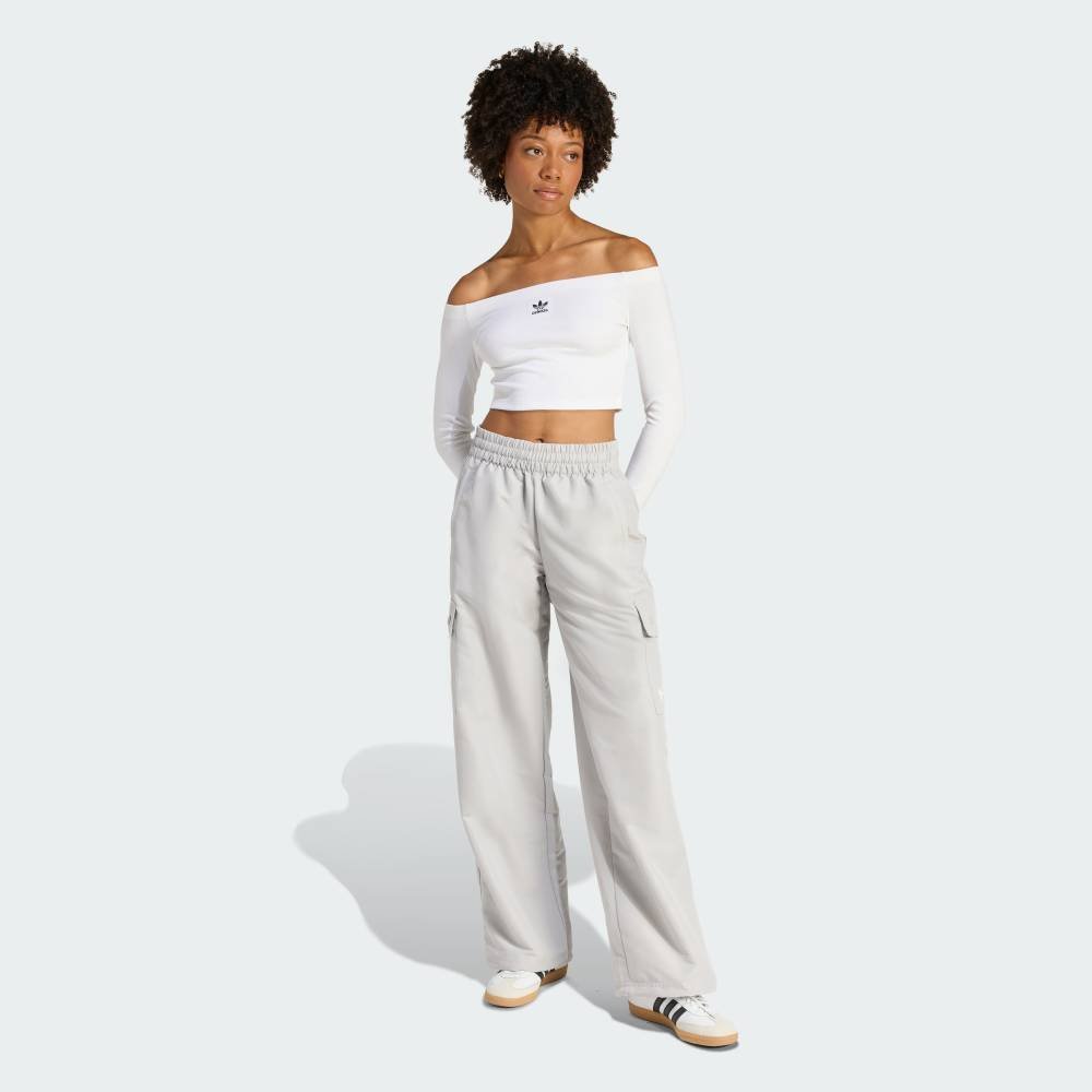 Футболка с длинными рукавами и открытыми плечами Essentials в рубчик Adidas, white — фото 3