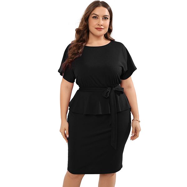 

Женское платье-футляр миди с баской для офиса и вечеринок plus size Clearflower, Black