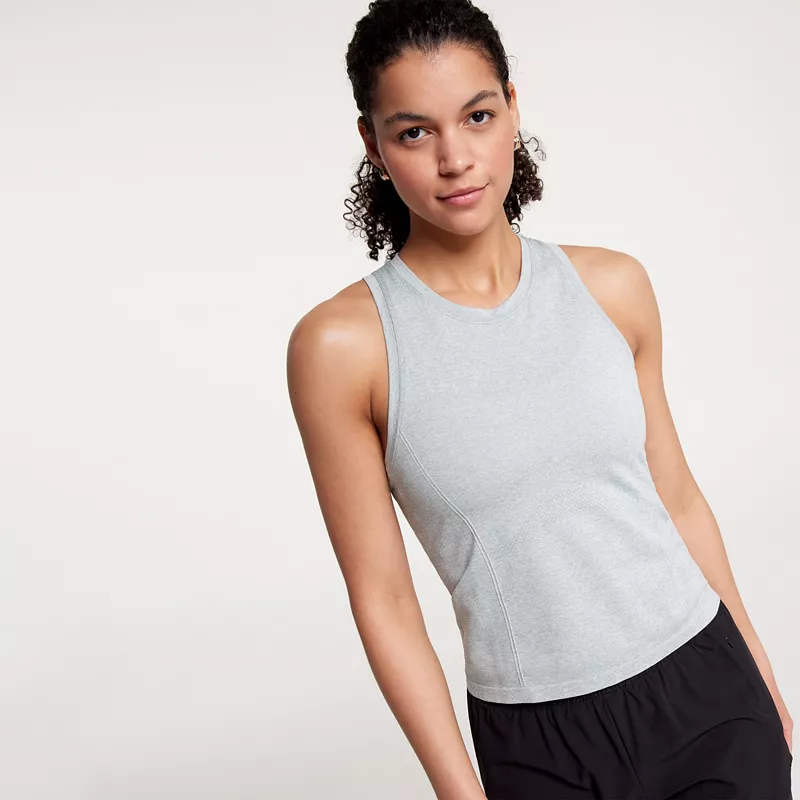 

CALIA Женская бесшовная майка гоночной длины с высоким воротником, цвет Gray Bog Spacedye