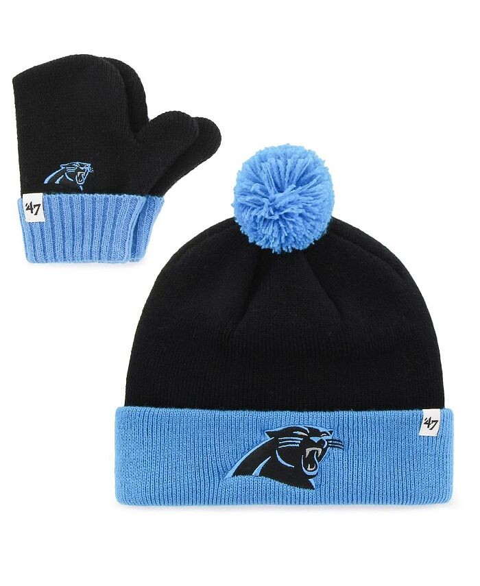 

Черно-синяя вязаная шапка с манжетами для малышей Carolina Panthers Bam Bam с помпоном и варежками для малышей '47 Brand, черный/синий