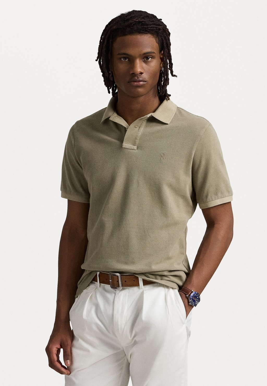 

Рубашка поло CUSTOM SLIM MINERAL-DYED POLO SHIRT Polo Ralph Lauren, оливковый