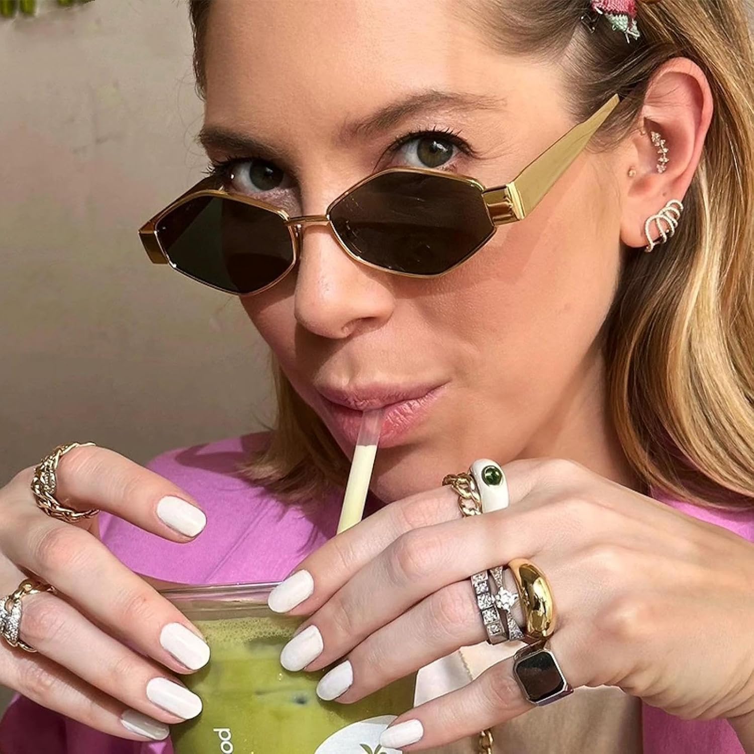 

Солнцезащитные очки Hexagon Punk для женщин, роскошные винтажные солнцезащитные очки в металлической оправе в стиле стимпанк для мужчин, уникальные многоугольные солнцезащитные очки TVTBBVV, C5 Gold Green