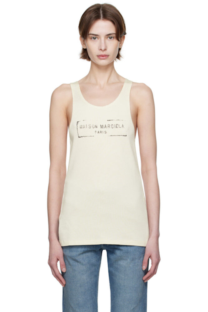 

Бежевый топ с логотипом Maison Margiela