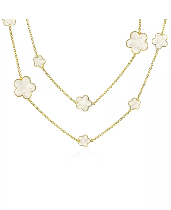 

Ожерелье с большим и маленьким эмалированным цветком, состоящее из нескольких слоев клевера, покрытое розовым золотом Bling Jewelry, gold-tone