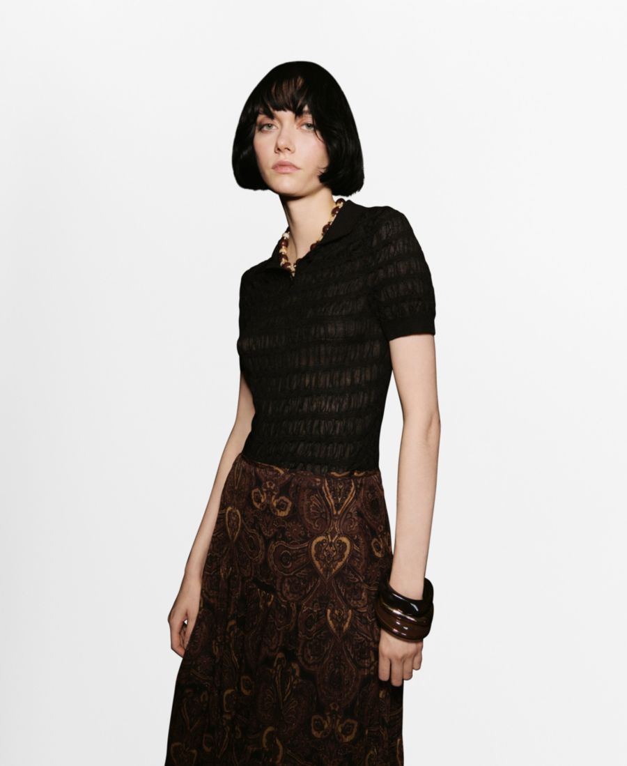 

Женский свитер с воротником-поло и фактурной отделкой MANGO, Black