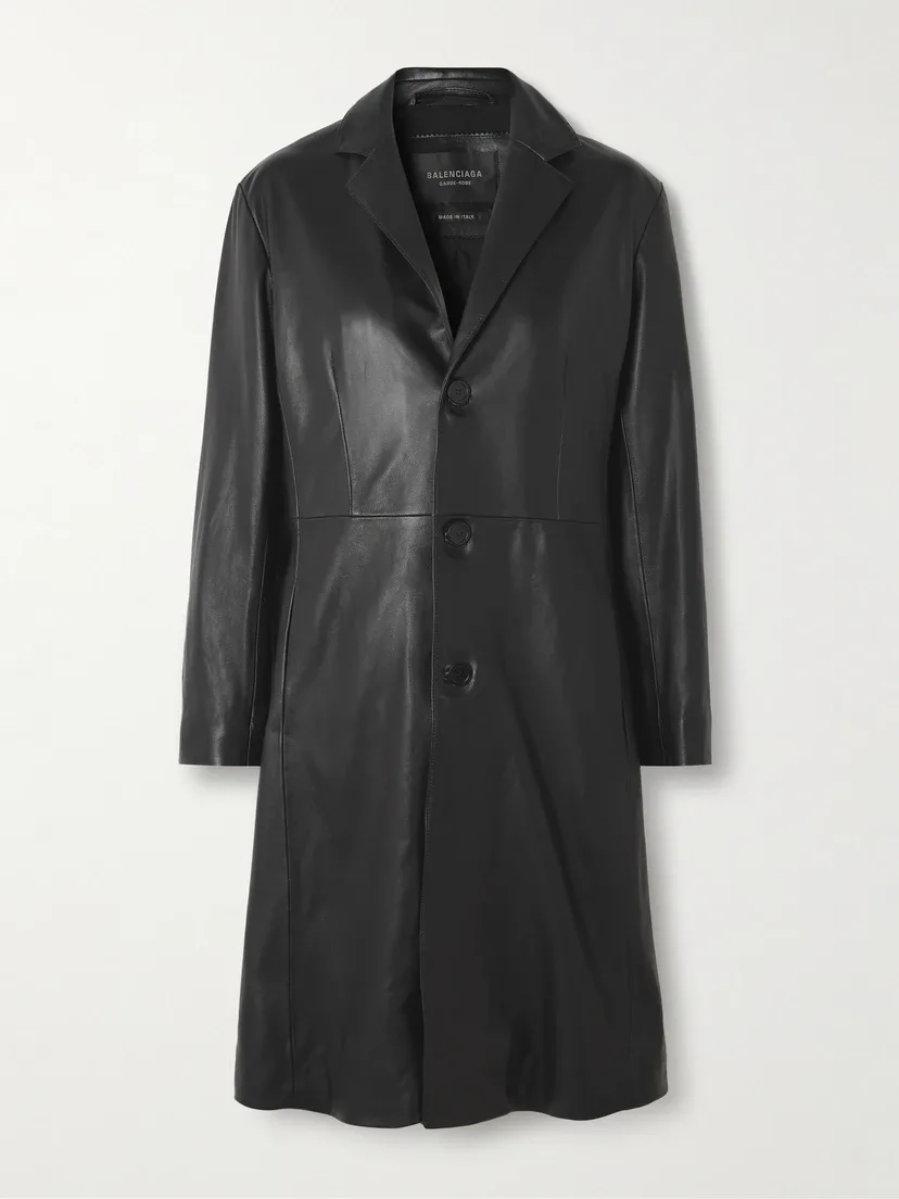 Кожаное пальто с вставками BALENCIAGA, черный