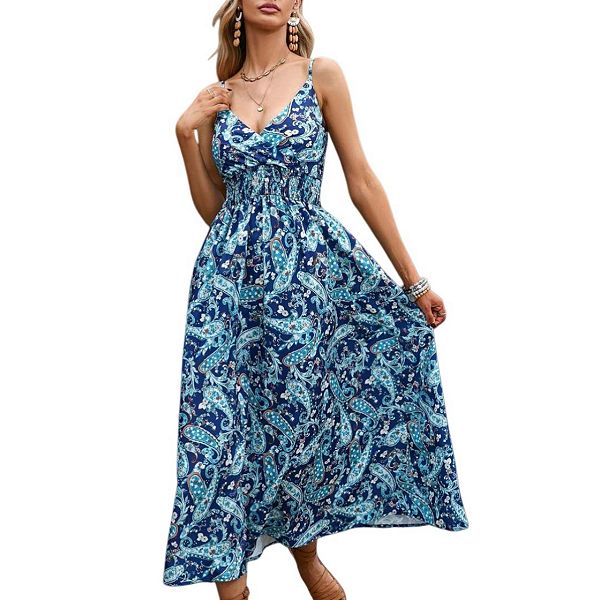 

Женское макси-платье с цветочным принтом в стиле бохо Yesfashion, Blue