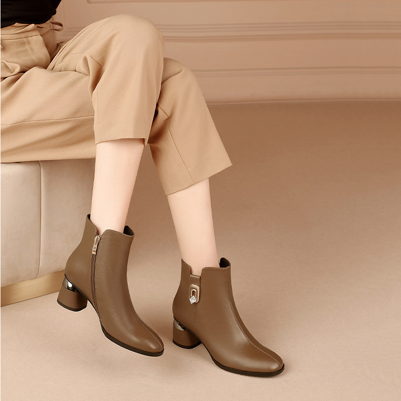 Devanro Женские ботинки на каблуке 5,5 см цвета хаки, цвет Khaki — фото 4