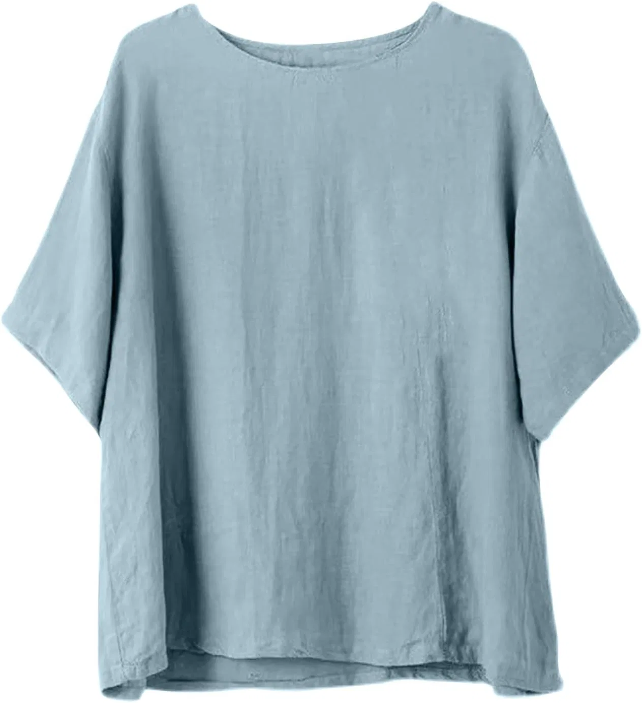 Блуза из хлопка и льна, женская, Oversize, синяя — фото 4