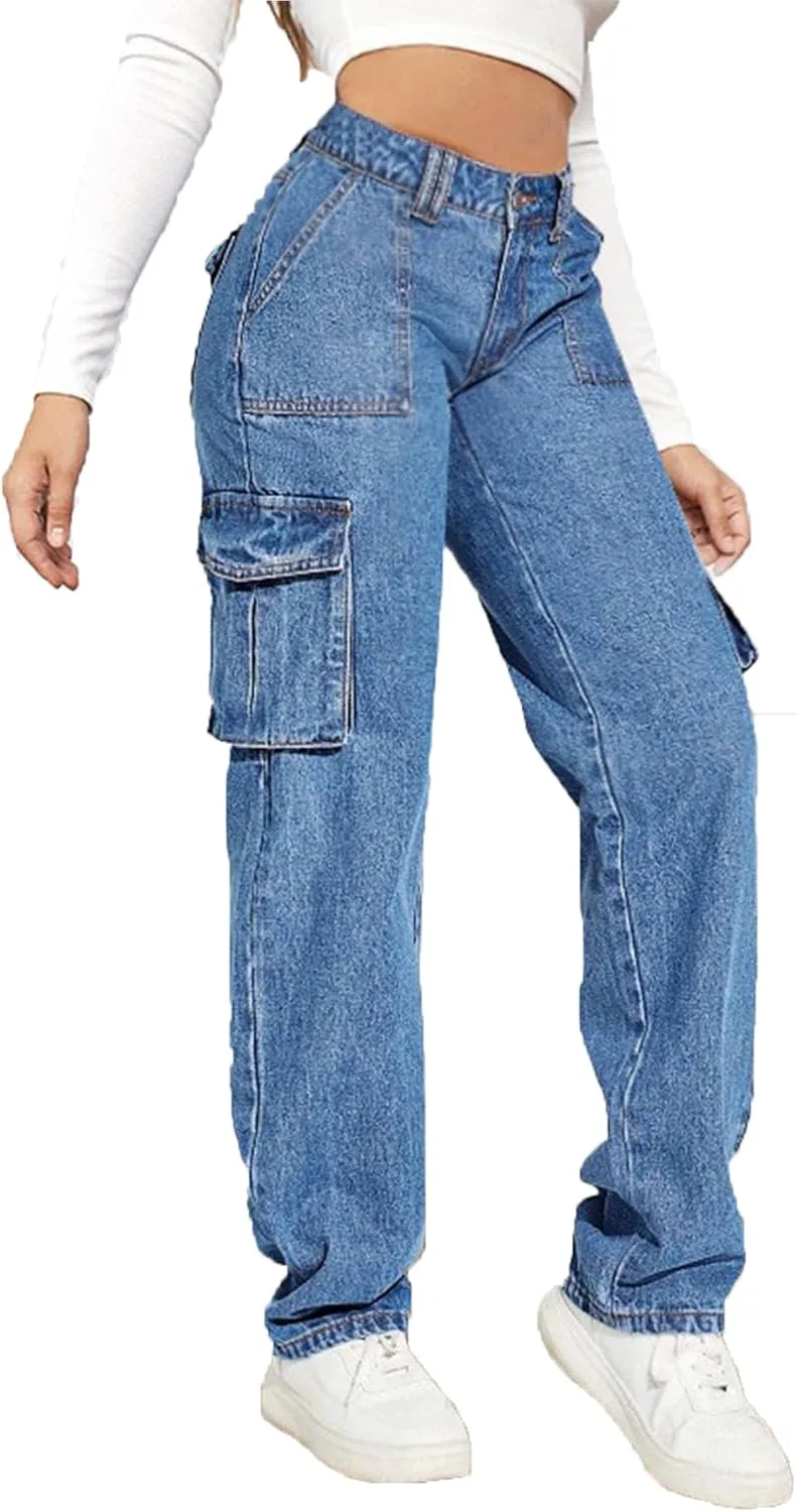 

Женские джинсы в стиле ретро Mid Rise Straight Leg с карманами