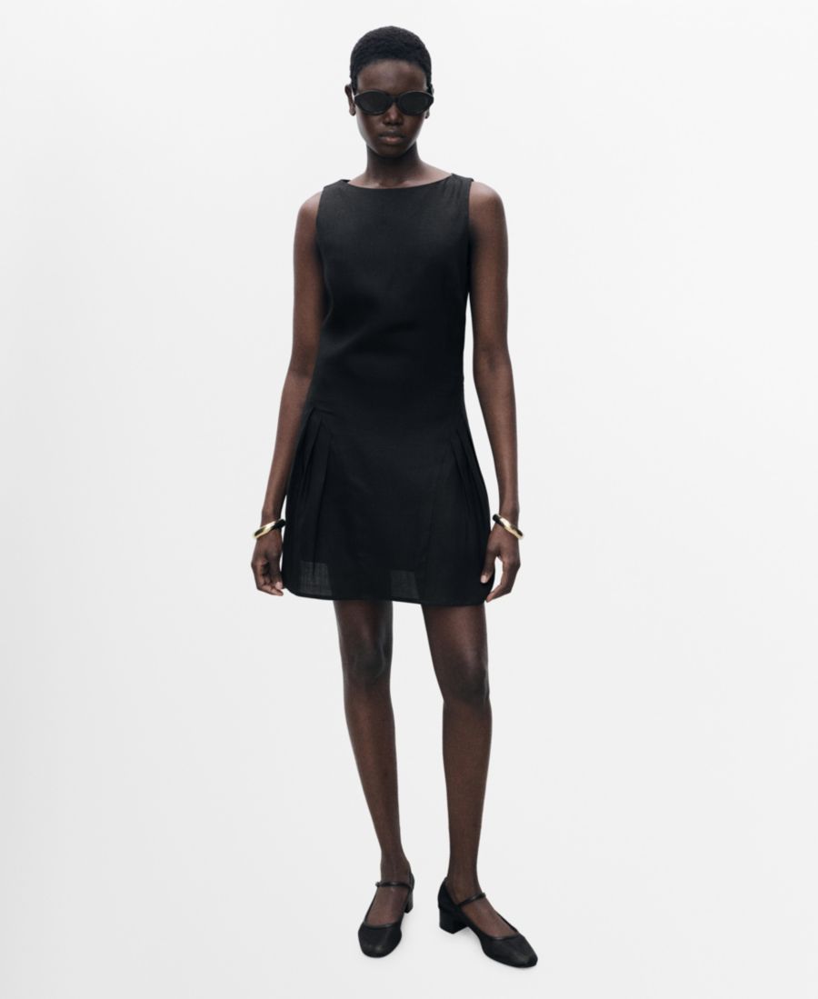 

Женское короткое плиссированное платье из льняной смеси MANGO, Black