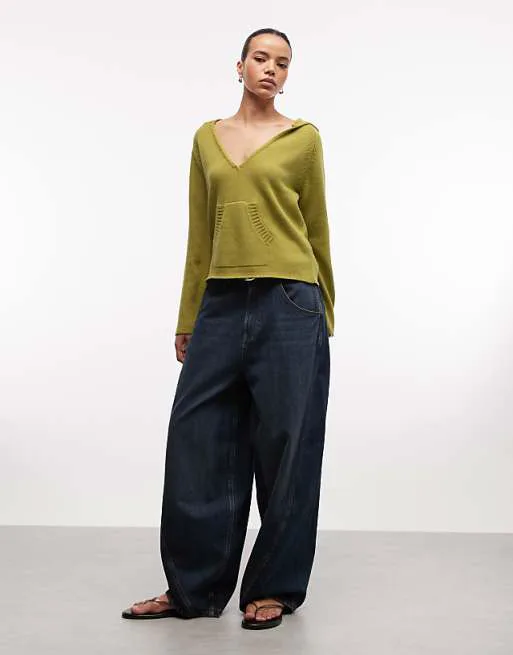 

Яблочно-зеленое вязаное худи с длинными рукавами и глубоким вырезом COLLUSION, Зеленый, Яблочно-зеленое вязаное худи с длинными рукавами и глубоким вырезом COLLUSION