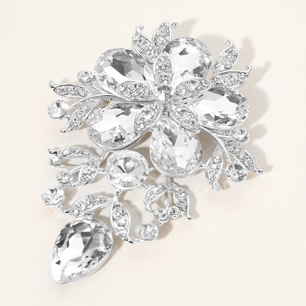 

Брошь-булавка с цветочным узором из стекла и камней Fashnzfab, прозрачный/серебряный