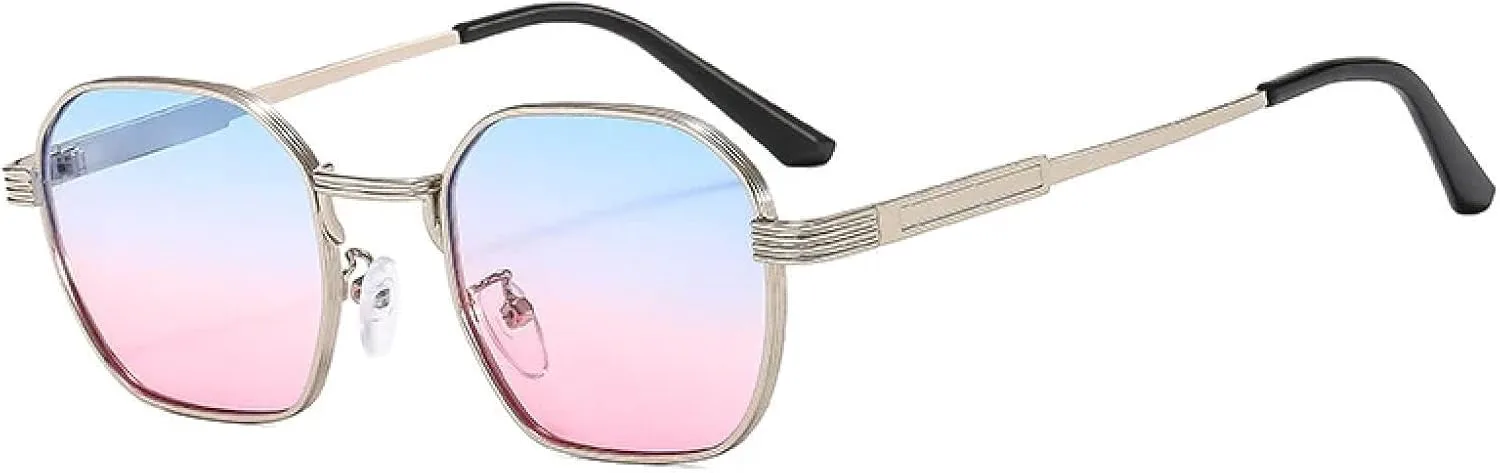 

Ретро-солнцезащитные очки для женщин, градиентная металлическая оправа, многоцветные, в стиле панк, защита от УФ-излучения UV400 UATXTAU, Silver-bluepink