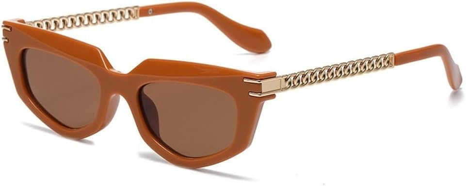 

Квадратные коричневые солнцезащитные очки для женщин и мужчин, золотистая оправа с металлической цепочкой, ретро-стиль, повседневные солнцезащитные очки с защитой от УФ-излучения UV400 WNCKSQ, Orange