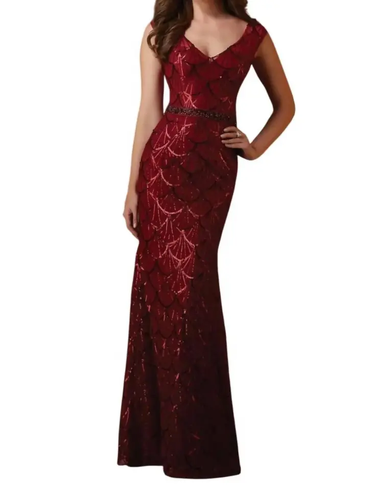 

MGNY Платье из стразовой сетки, Wine