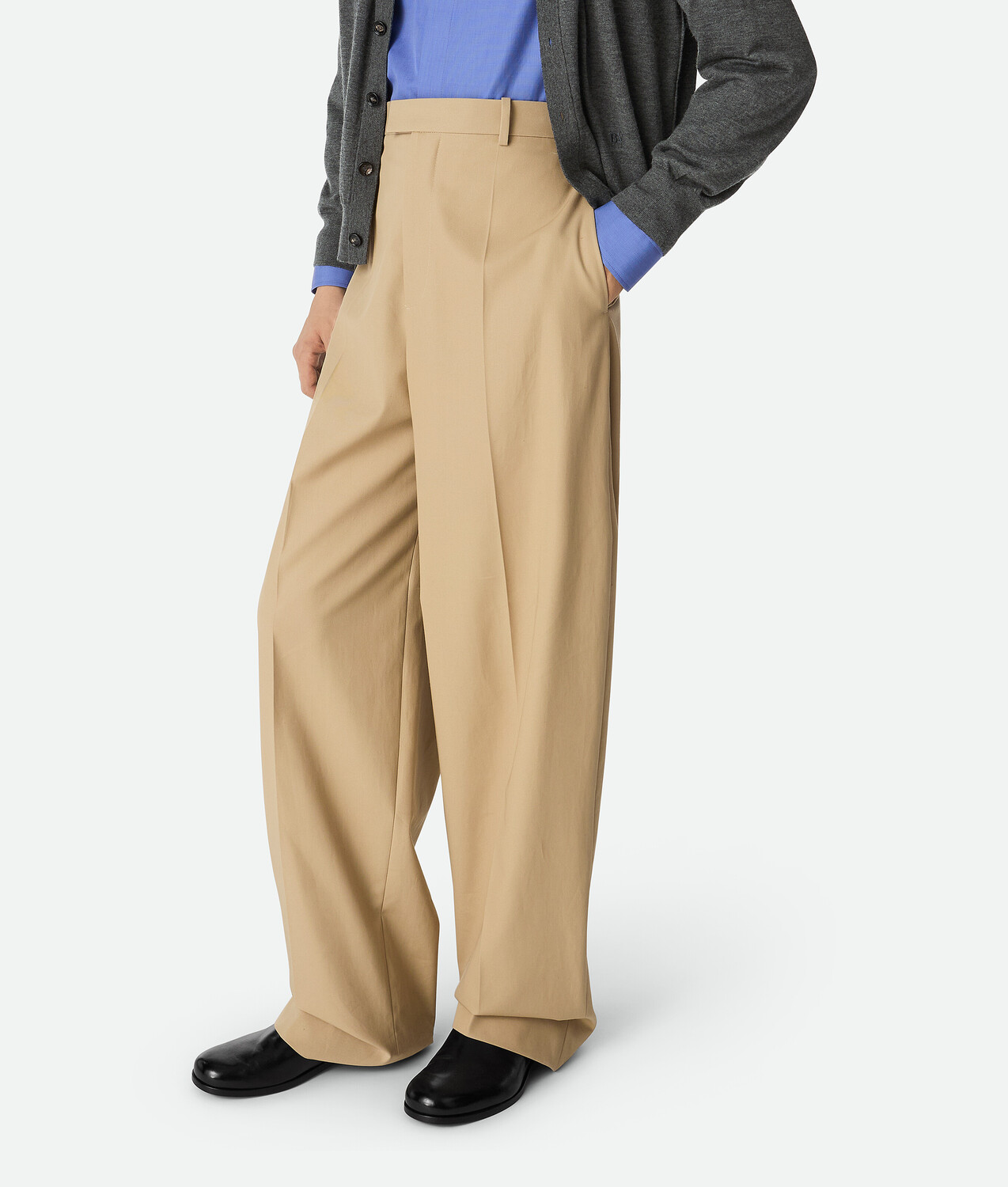 Cotton twill straight trousers BOTTEGA VENETA, бежевый — фото 2