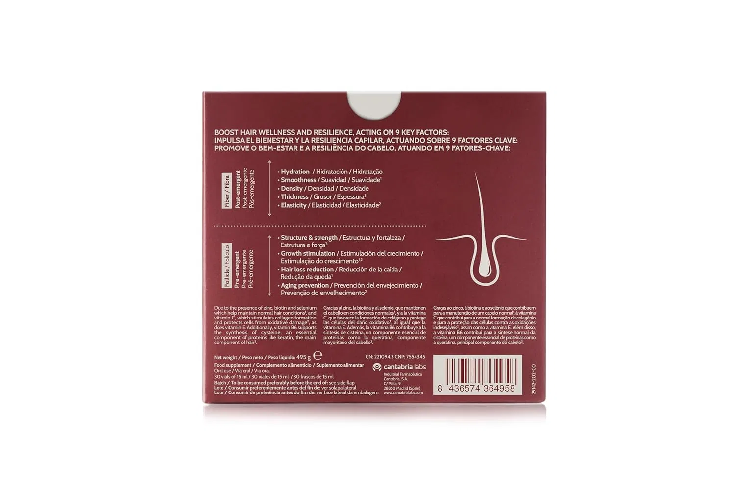 Питьевая формула Cantabria Labs Iraltone Hair Resilience Booster для укрепления и питания волос, 30 флаконов по 15 мл Cantabria Labs — фото 4