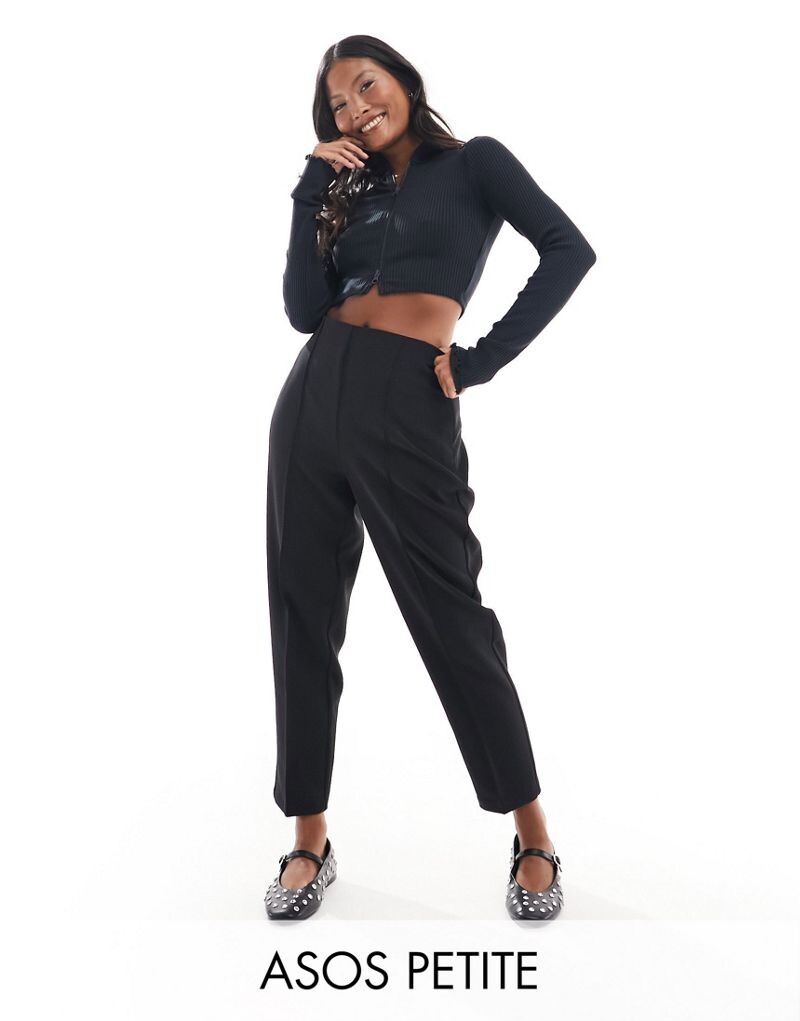 

Черные брюки строгого кроя с завышенной талией и швами ASOS DESIGN Petite
