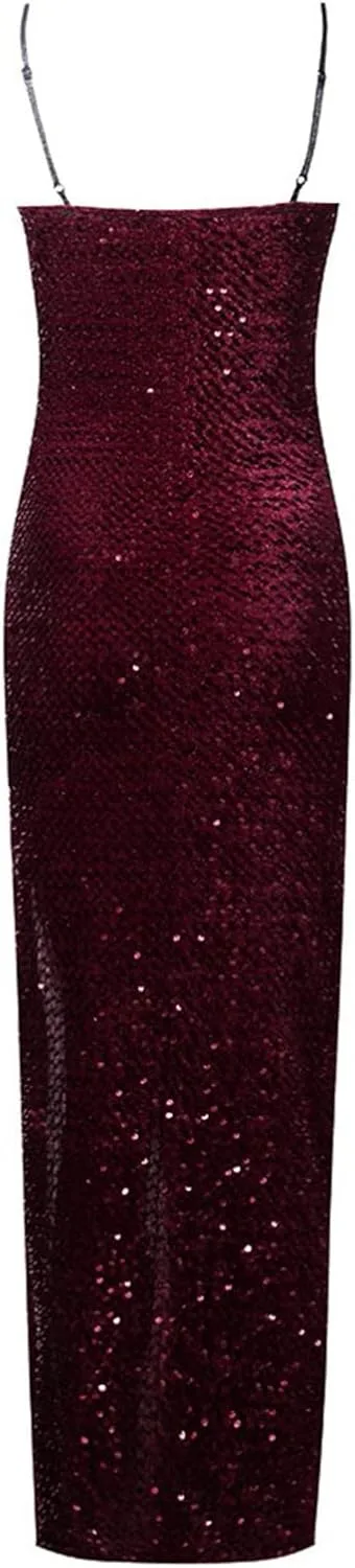 Generic Вечернее платье Formal Dresses for Women 2024 Sexy Glitter Sequin с высоким разрезом, элегантное V-образное декольте, без рукавов, коктейльное — фото 4