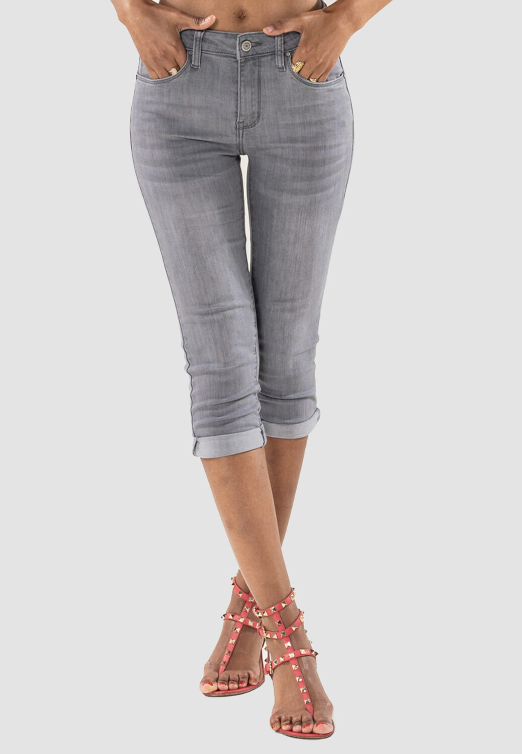 

Шорты Nina Carter Capri Jeans Stretch Skinny 3/4 Bermuda Kurze Hose Weich, светло серый