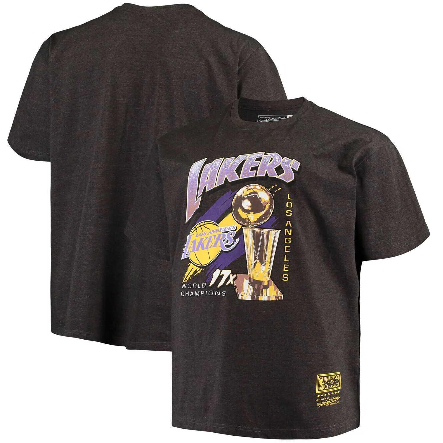 

Мужская футболка Mitchell & Ness Heathered Charcoal Los Angeles Lakers Big & Tall 17x Trophy