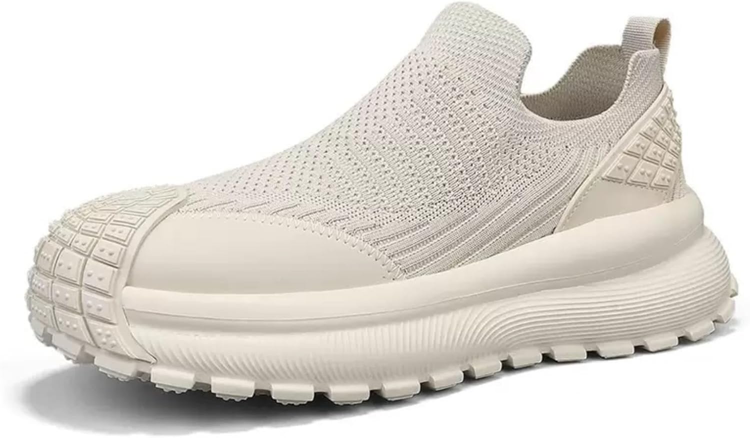 

Кроссовки MACEFIL Fashion Mesh с массивной подошвой для мужчин и женщин, повседневные, без шнурков, дышащие, легкие и удобные для ходьбы, бежевый