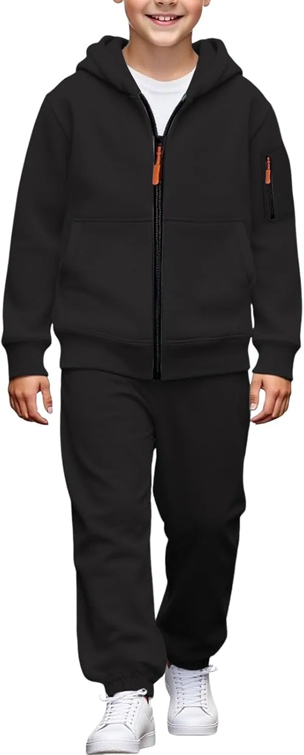 Детский спортивный костюм из 2 предметов, хлопковый флис, Black