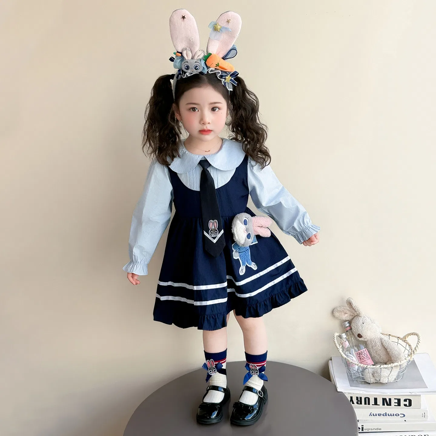 Платье весна-осень-лето для детей 3-7 лет Disney, Navy Blue with Small Hat — фото 4