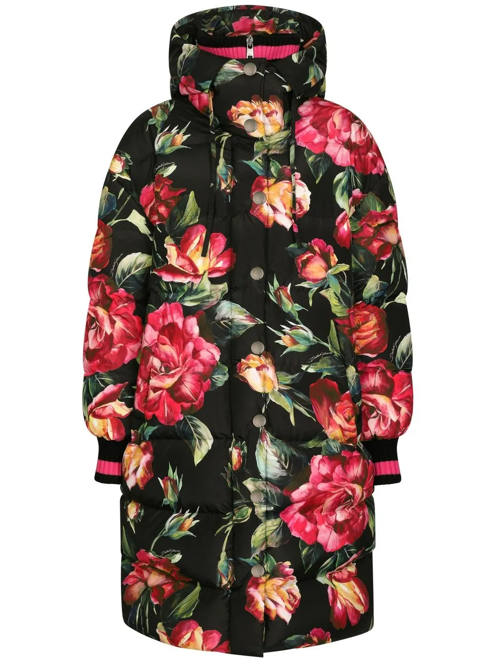 

Длинный пуховик с цветочным принтом DOLCE & GABBANA, черный