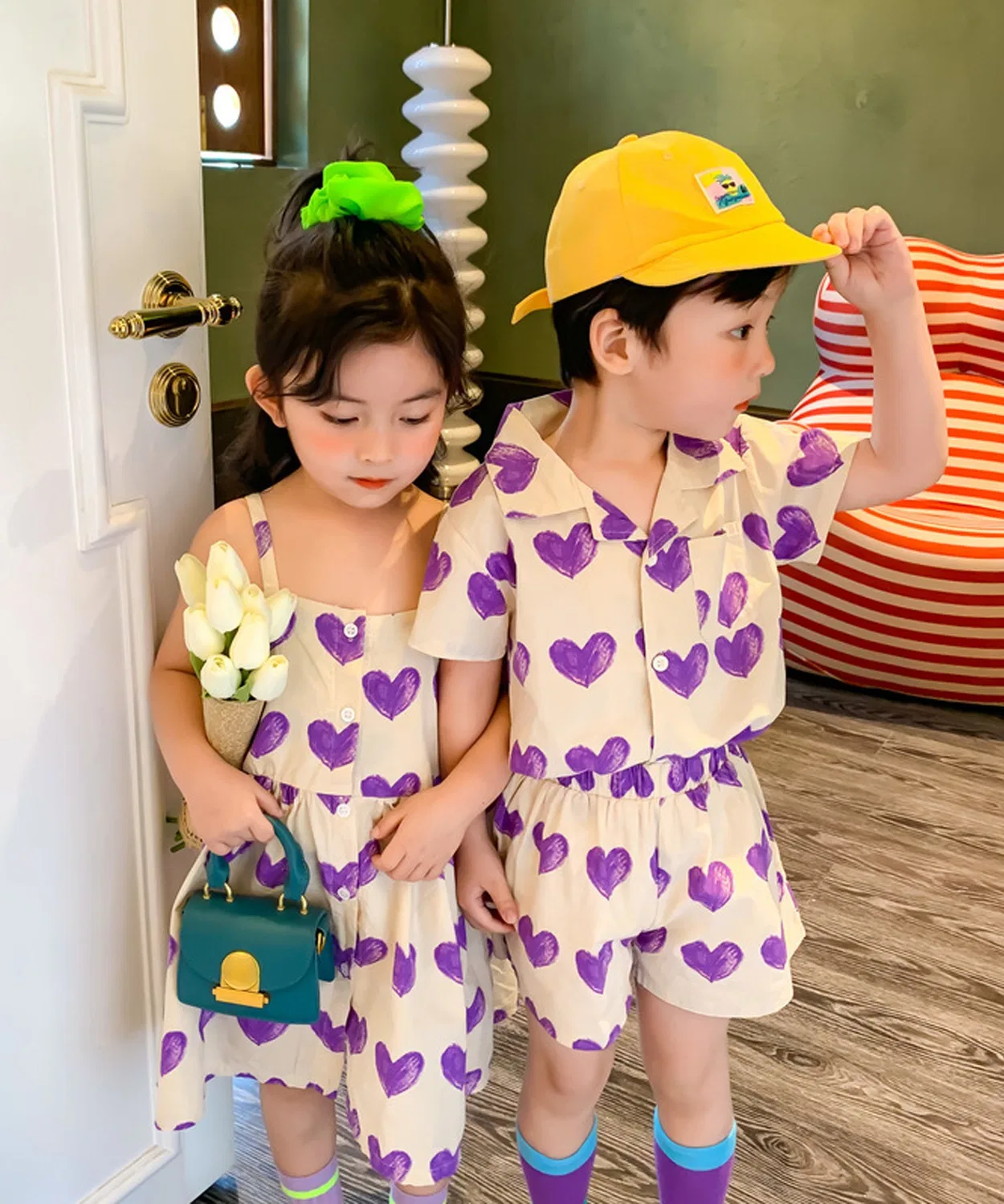 Детский комплект с сердечками aimoha-KIDS, из 2 предметов, фиолетовый — фото 4