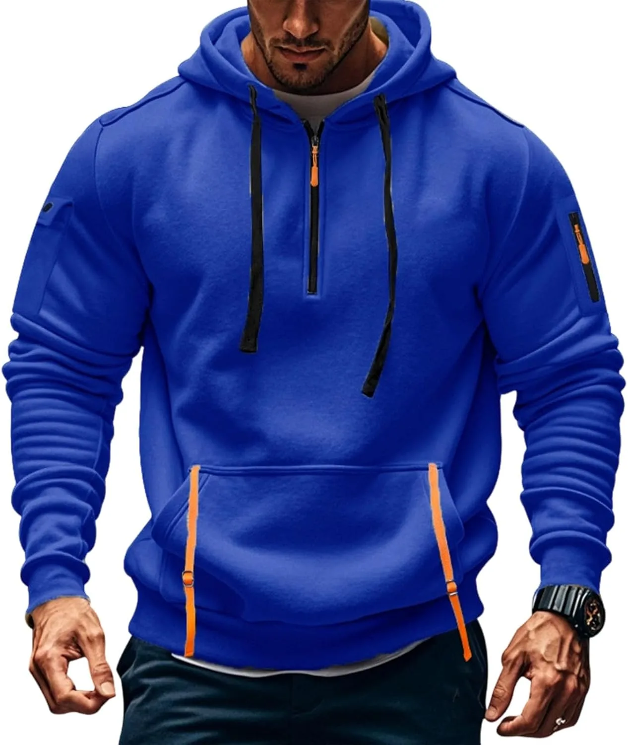 

Мужская худи с четвертью молнии — однотонная толстовка с капюшоном, Casual, свободный крой