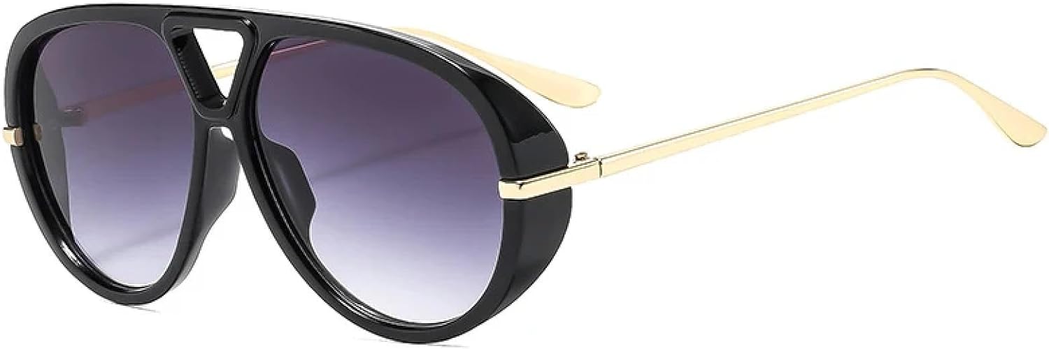 

Винтажные солнцезащитные очки в крупной оправе с двойной перемычкой для женщин и мужчин, модные очки для путешествий и вождения, защита от УФ-излучения UV400 TKKTLLT, Black Gradient Gray