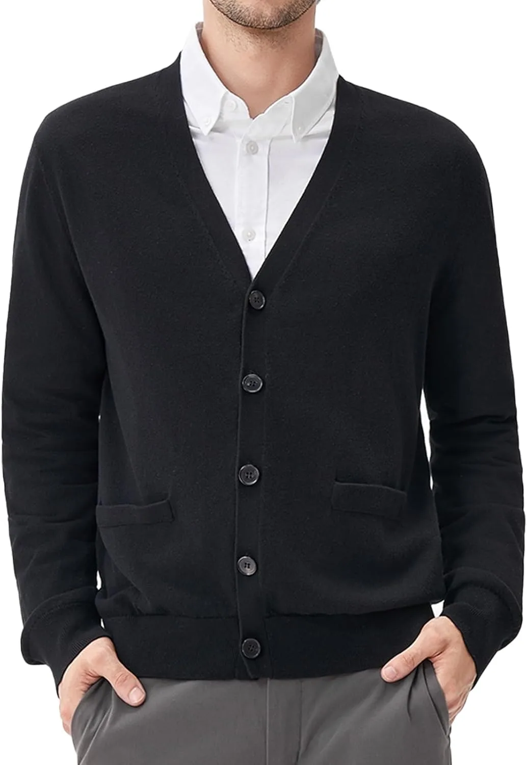 

Мужской кардиган с V-образным вырезом, на пуговицах, классического кроя, легкий GENUWII