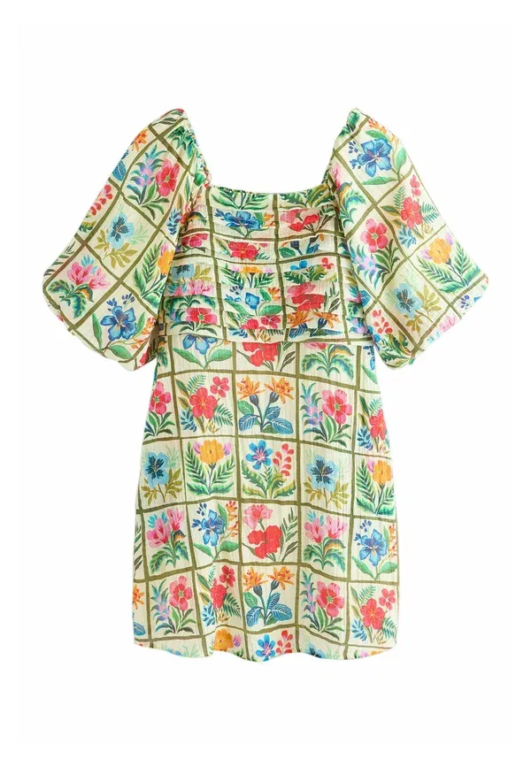 Платье повседневное Next, Regular fit puff sleeve mini occasion dress, красный цветочный принт — фото 4